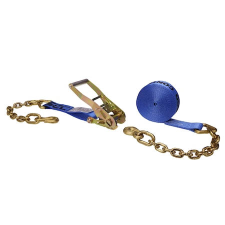 Us Cargo Control 2" x 30' Blue Ratchet Strap w/ Chain Extension 5030CE-BLU